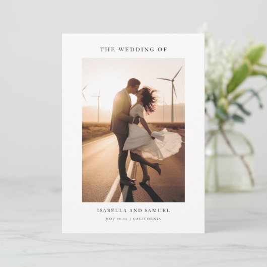 Romantische zonsondergang foto bruiloft kaart (Staand voorkant)