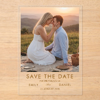 romantische zonsondergang foto save the date kaart acryl uitnodigingen