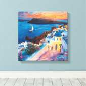 Romantische zonsondergang in Santorini Canvas Afdruk (Insitu (Houten vloer))