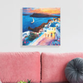 Romantische zonsondergang in Santorini Canvas Afdruk (Insitu (Woonkamer))