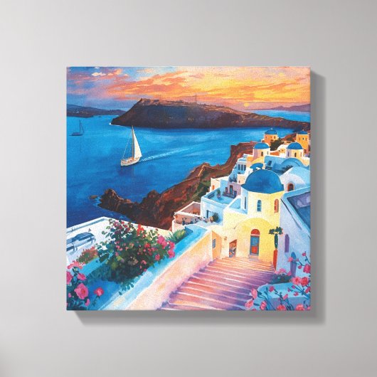 Romantische zonsondergang in Santorini Canvas Afdruk (Voorkant)