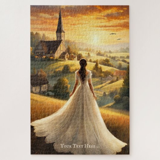  romantische zonsondergang landschapskunst puzzel legpuzzel (Verticaal)