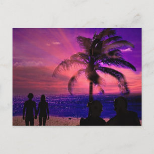 Romantische zonsondergang op een strand, postkaart