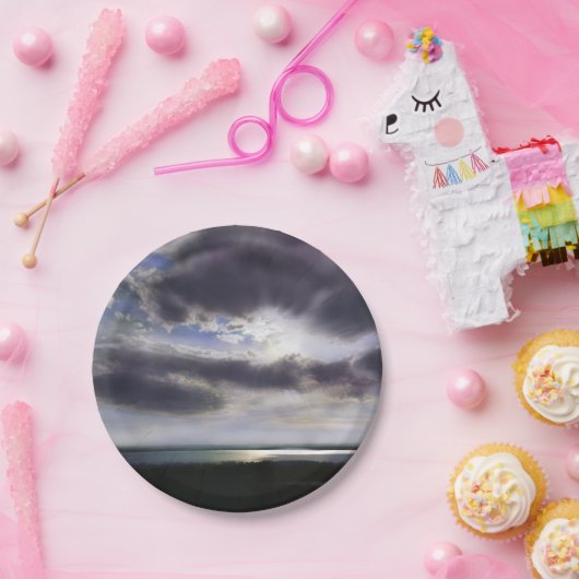 Romantische zonsondergang over het meer papieren bordje (Feest)