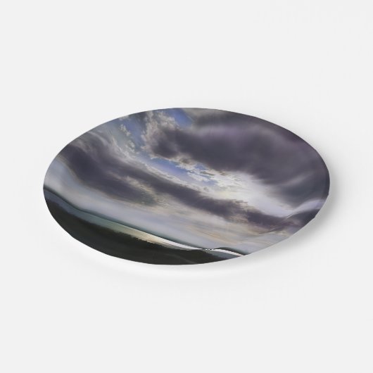 Romantische zonsondergang over het meer papieren bordje (Gekanteld)