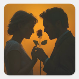 Romantische Zonsondergang Silhouet Vierkante Sticker