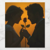 Romantische Zonsondergang Silhouet Wijn Etiket (Enkel label)