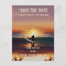 Romantische zonsondergang strand scene met tropisc briefkaart