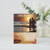 Romantische zonsondergang strand scene met tropisc briefkaart (Staand voorkant)