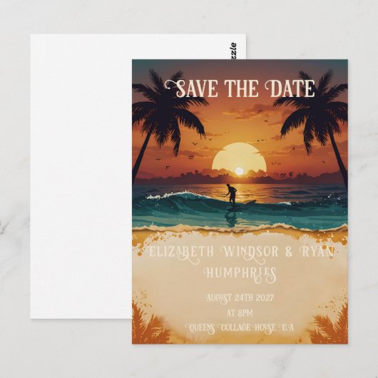 Romantische zonsondergang strand scene met tropisc briefkaart (Voorkant / Achterkant)