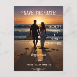 Romantische zonsondergang strand scene met tropisc briefkaart