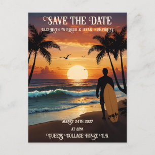 Romantische zonsondergang strand scene met tropisc briefkaart