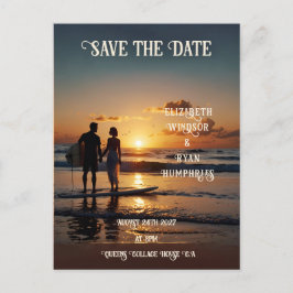 Romantische zonsondergang strand scene met tropisc briefkaart