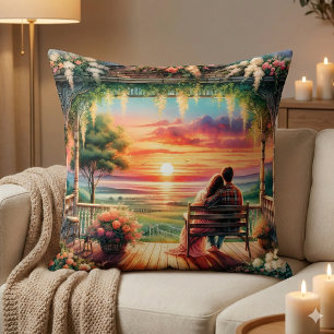 Romantische Zonsondergang Veranda Illustratie Kussen