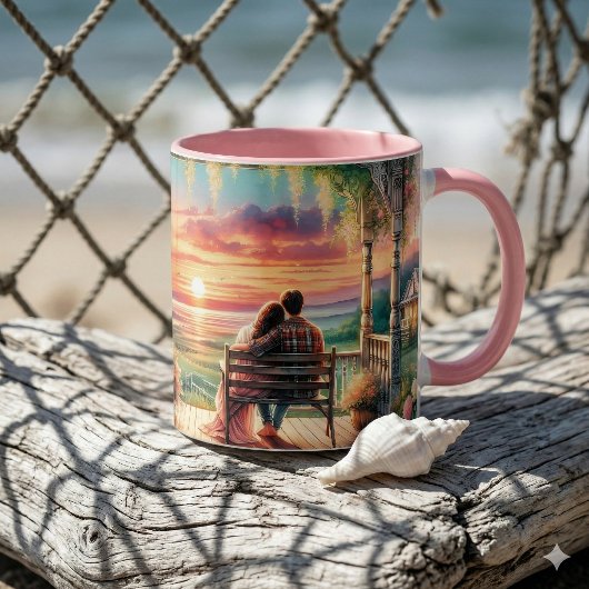 Romantische Zonsondergang Veranda Illustratie Mok