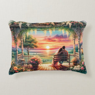 Romantische Zonsondergang Veranda Uitzicht Illustr Accent Kussen