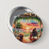 Romantische Zonsondergang Veranda Uitzicht Illustr Ronde Button 7,6 Cm (Voorkant /achterkant)
