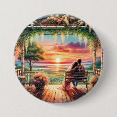 Romantische Zonsondergang Veranda Uitzicht Illustr Ronde Button 7,6 Cm (Voorkant)