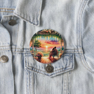 Romantische Zonsondergang Veranda Uitzicht Illustr Ronde Button 7,6 Cm