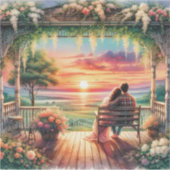 Romantische Zonsondergang Veranda Uitzicht Illustr Sticker (Voorkant)