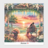 Romantische Zonsondergang Veranda Uitzicht Illustr Sticker (Vel)