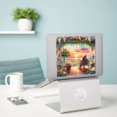 Romantische Zonsondergang Veranda Uitzicht Illustr Sticker (Laptop op bureau)