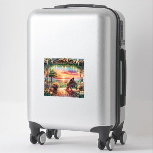 Romantische Zonsondergang Veranda Uitzicht Illustr Sticker