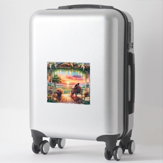 Romantische Zonsondergang Veranda Uitzicht Illustr Sticker (Koffer)