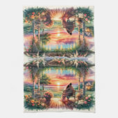 Romantische Zonsondergang Veranda Uitzicht Illustr Theedoek (Verticaal)