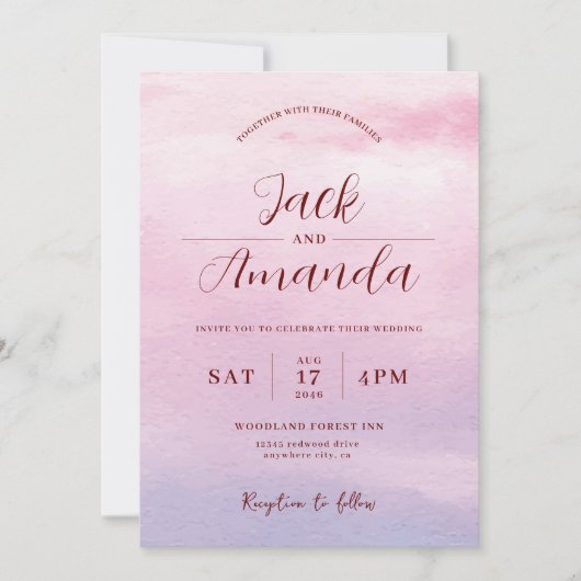 Romantische zonsondergang Waterverf huwelijksuitno Kaart (Voorkant)