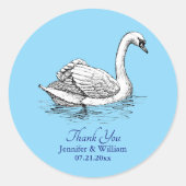 Romantische Zwaan bruiloft Dank u Ronde Sticker (Voorkant)