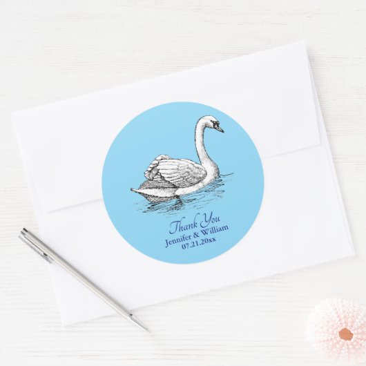 Romantische Zwaan bruiloft Dank u Ronde Sticker (Envelop)