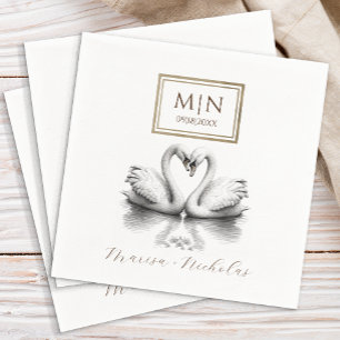 Romantische Zwaan bruiloft servetten Monogram