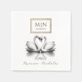 Romantische Zwaan bruiloft servetten Monogram (Voorkant)