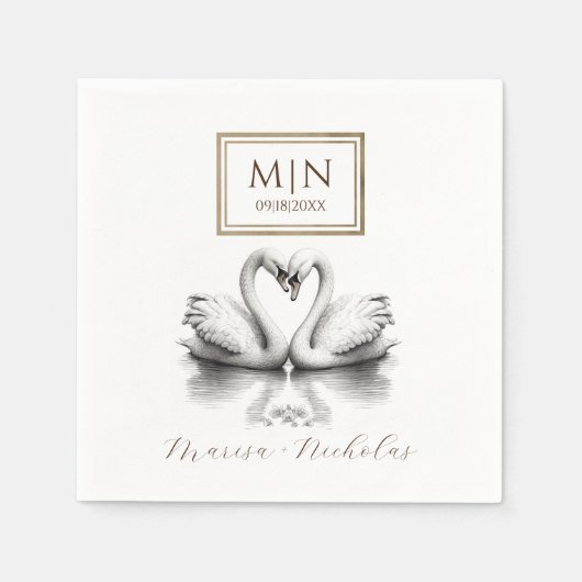 Romantische Zwaan bruiloft servetten Monogram (Voorkant)