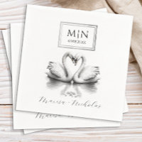 Romantische Zwaan bruiloft servetten | Zwart & Wit