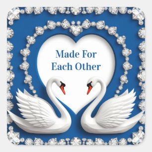 Romantische Zwaan Hart Diamanten Bruiloft Vierkante Sticker