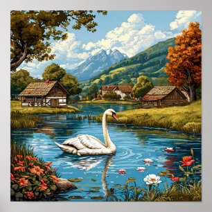 Romantische zwaan Natuur Elegant Schilderachtig Hu Poster