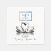 Romantische Zwaan Trouwservetten Blauw Monogram Servet (Voorkant)