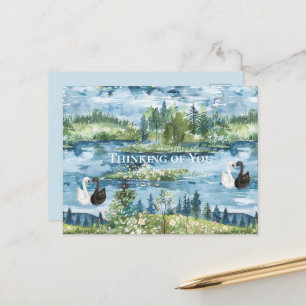 Romantische zwanen blauwe meer   briefkaart