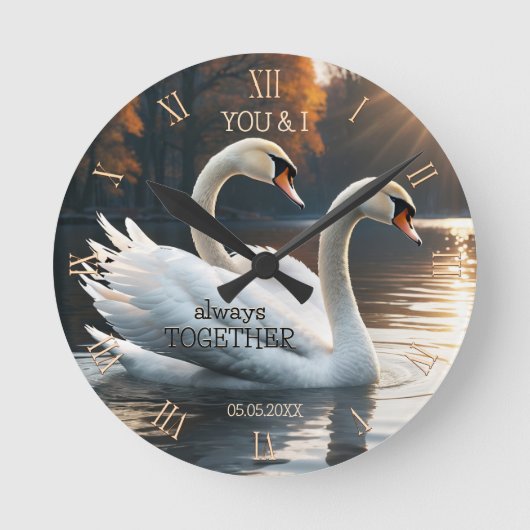 Romantische zwanen bruiloft ronde klok (Voorkant)