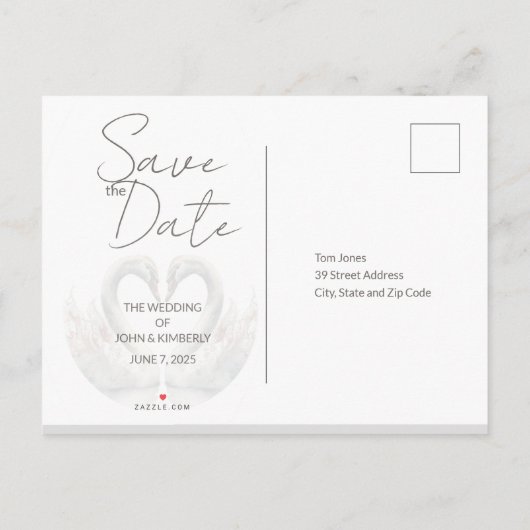 Romantische zwanen bruiloft save the date Briefkaa Aankondigingskaart (Achterkant)
