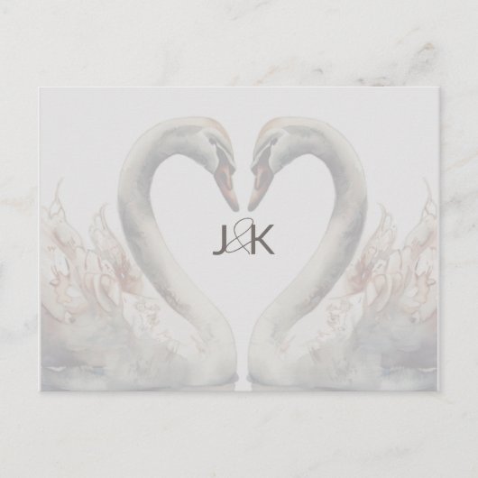 Romantische zwanen bruiloft save the date Briefkaa Aankondigingskaart (Voorkant)