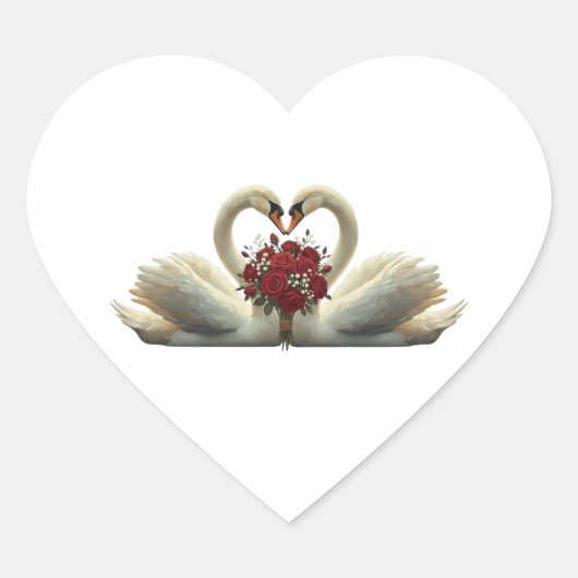 Romantische zwanen Hart & Rode Rozen - Elegante Va Sticker (Voorkant)