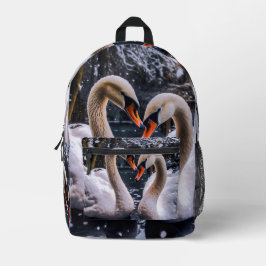 Romantische zwanen in een winterwonderland bedrukte rugzak