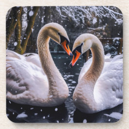 Romantische zwanen in een winterwonderland bier onderzetter