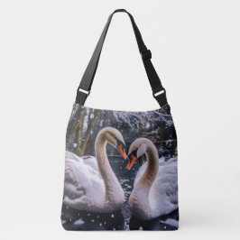 Romantische zwanen in een winterwonderland crossbody tas