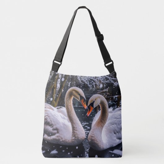Romantische zwanen in een winterwonderland crossbody tas (Voorkant)