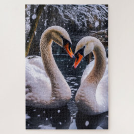 Romantische zwanen in een winterwonderland legpuzzel