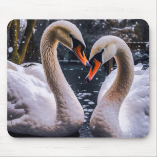 Romantische zwanen in een winterwonderland muismat